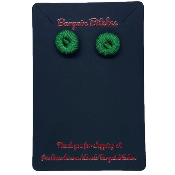Vibrant Eagles green retro crochet thread button gold tone metal stud earrings - Picture 1 of 4
